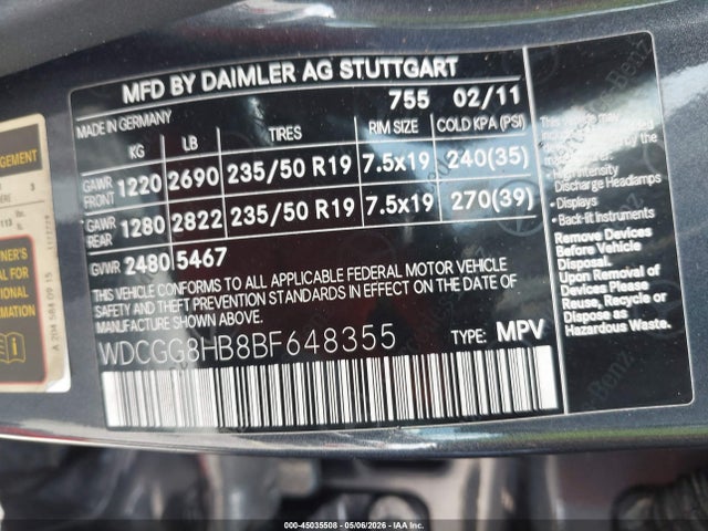 45035508 :رقم المزاد ، WDCGG8HB8BF648355 vin ، 2011 Mercedes-benz Glk 350 4matic مزاد بيع