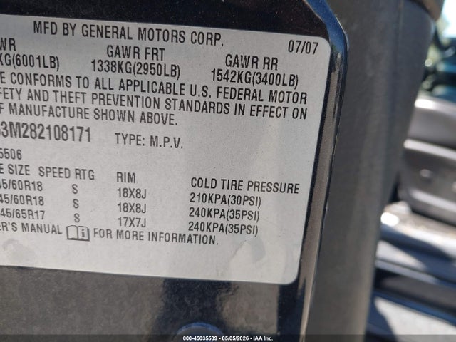 Продажа на аукционе авто 2008 Gmc Envoy Denali, vin: 1GKET63M282108171, номер лота: 45035509