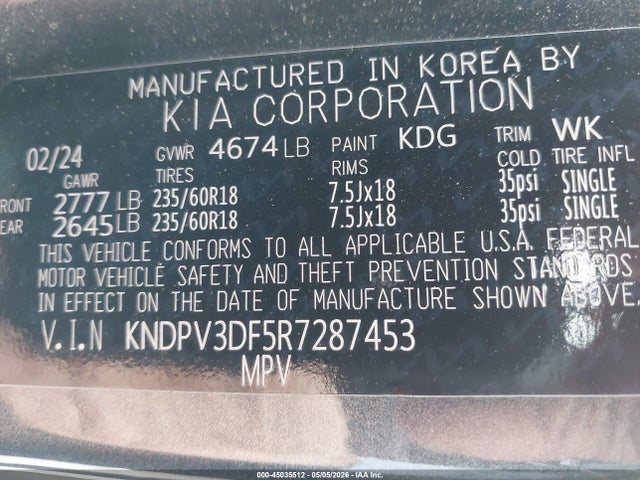 2024 Kia Sportage Ex მანქანა იყიდება აუქციონზე, vin: KNDPV3DF5R7287453, აუქციონის ნომერი: 45035512