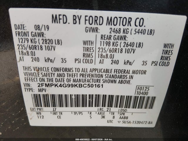 Ford EDGE SE 2019 2FMPK4G99KBC50161 Image 9