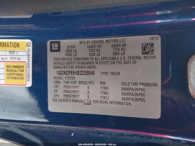 Auction sale of the 2014 Chevrolet Silverado 1500 Work Truck 2wt, vin: 1GCNCPEH4EZ228848, lot number: 45035529