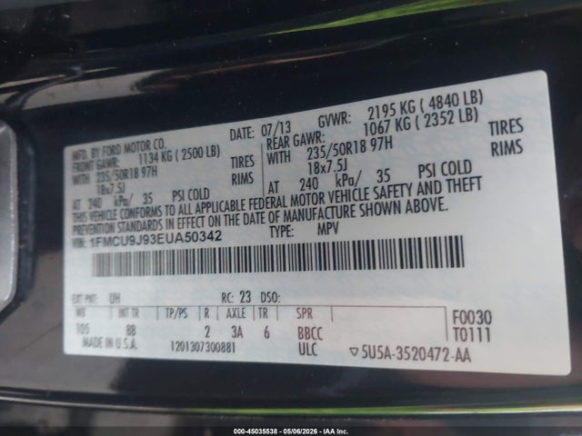 Aukcja sprzedaży 2014 Ford Escape Titanium, vin: 1FMCU9J93EUA50342, numer aukcji: 45035538