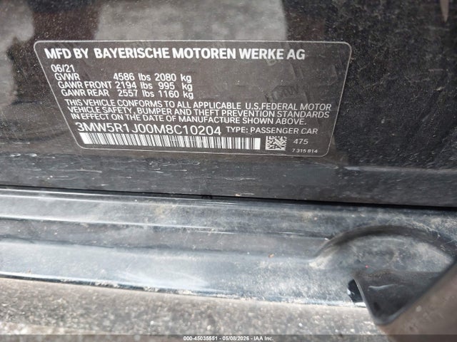 Продажа на аукционе авто 2021 Bmw 330i, vin: 3MW5R1J00M8C10204, номер лота: 45035551