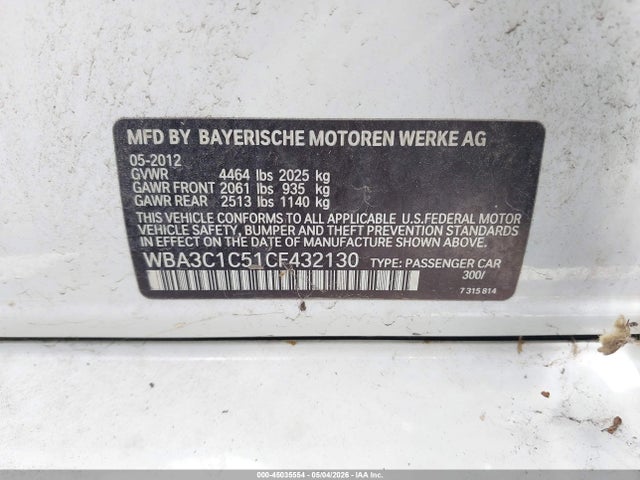 Aukcja sprzedaży 2012 Bmw 328i, vin: WBA3C1C51CF432130, numer aukcji: 45035554