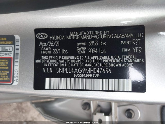 5NPLL4AG9MH047656 Hyundai ELANTRA SE