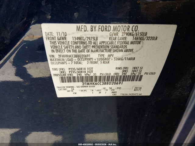 Aukcja sprzedaży 2011 Ford Flex Sel, vin: 2FMHK6CC3BBD20691, numer aukcji: 45035592