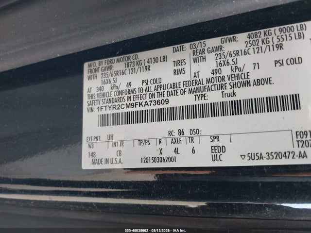 Продаж на аукціоні авто 2015 Ford Transit-250, vin: 1FTYR2CM9FKA73609, номер лоту: 45035602