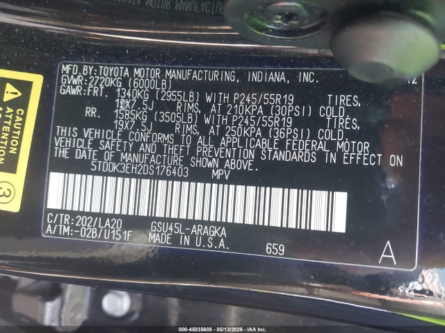 45035608 :رقم المزاد ، 5TDDK3EH2DS176403 vin ، 2013 Toyota Highlander Limited V6 مزاد بيع