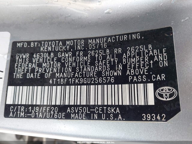 Aukcja sprzedaży 2016 Toyota Camry Se, vin: 4T1BF1FK9GU256576, numer aukcji: 45035632