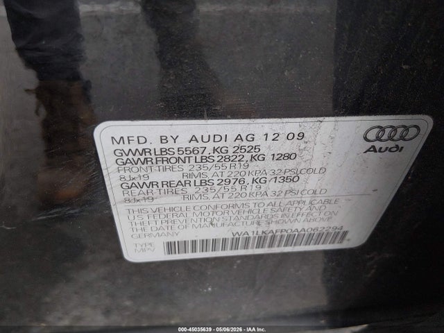 Aukcja sprzedaży 2010 Audi Q5 3.2 Premium, vin: WA1LKAFP0AA062294, numer aukcji: 45035639
