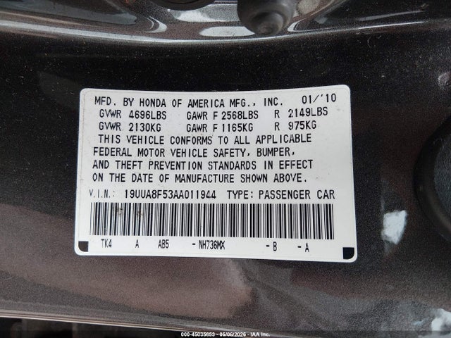 Aukcja sprzedaży 2010 Acura Tl 3.5, vin: 19UUA8F53AA011944, numer aukcji: 45035653