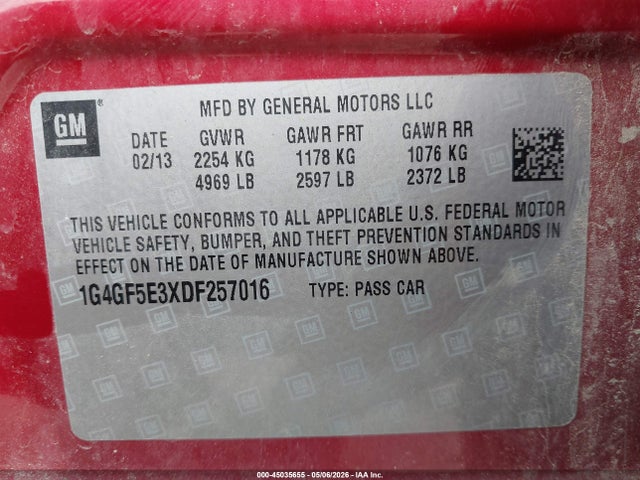 Продаж на аукціоні авто 2013 Buick Lacrosse Premium 1 Group, vin: 1G4GF5E3XDF257016, номер лоту: 45035655