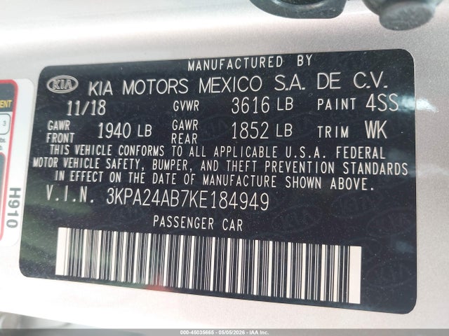 3KPA24AB7KE184949 KIA RIO LX