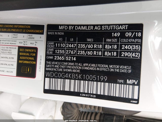 Aukcja sprzedaży 2019 Mercedes-benz Glc 300 4matic, vin: WDC0G4KB5K1005199, numer aukcji: 45035670