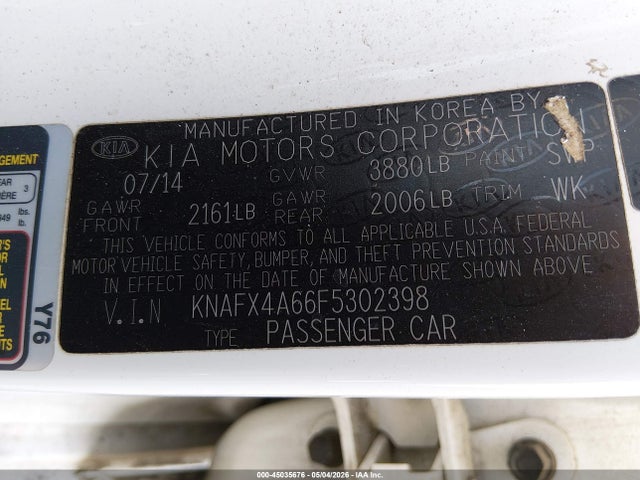 45035676 :رقم المزاد ، KNAFX4A66F5302398 vin ، 2015 Kia Forte Lx مزاد بيع