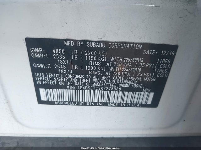 Продажа на аукционе авто 2019 Subaru Outback 3.6r Touring, vin: 4S4BSETC9K3278088, номер лота: 45035682