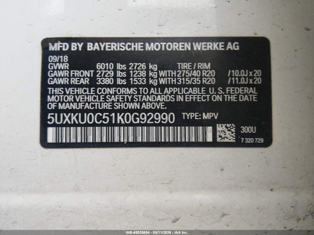 Aukcja sprzedaży 2019 Bmw X6 Sdrive35i, vin: 5UXKU0C51K0G92990, numer aukcji: 45035694