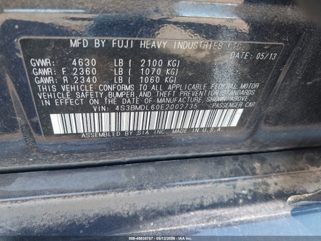 2014 Subaru Legacy 3.6r Limited მანქანა იყიდება აუქციონზე, vin: 4S3BMDL60E2002735, აუქციონის ნომერი: 45035707