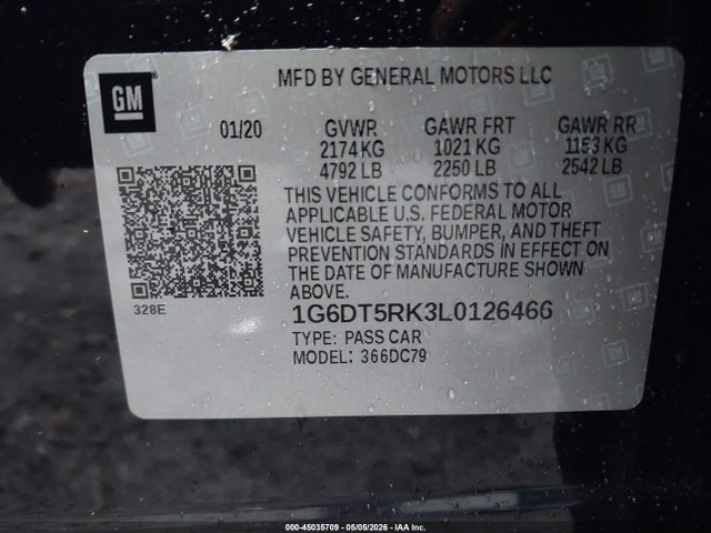 2020 Cadillac Ct5 Premium Luxury მანქანა იყიდება აუქციონზე, vin: 1G6DT5RK3L0126466, აუქციონის ნომერი: 45035709
