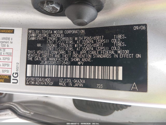 Auction sale of the 2007 Lexus Gx 470, vin: JTJBT20X570128461, lot number: 45035712