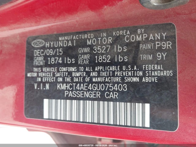 Aukcja sprzedaży 2016 Hyundai Accent Se, vin: KMHCT4AE4GU075403, numer aukcji: 45035720