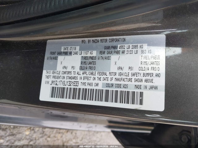 45035732 :رقم المزاد ، JM1GL1TY8J1321633 vin ، 2018 Mazda Mazda6 Grand Touring مزاد بيع