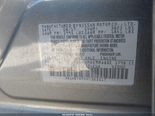 45035748 :رقم المزاد ، 3N1AB7APXHY383517 vin ، 2017 Nissan Sentra S مزاد بيع