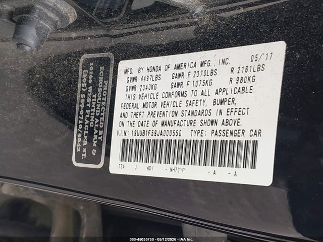 Auction sale of the 2018 Acura Tlx Tech Pkg, vin: 19UUB1F59JA000550, lot number: 45035750