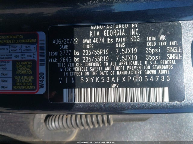 Aukcja sprzedaży 2023 Kia Sportage Sx-prestige, vin: 5XYK53AFXPG054733, numer aukcji: 45035756
