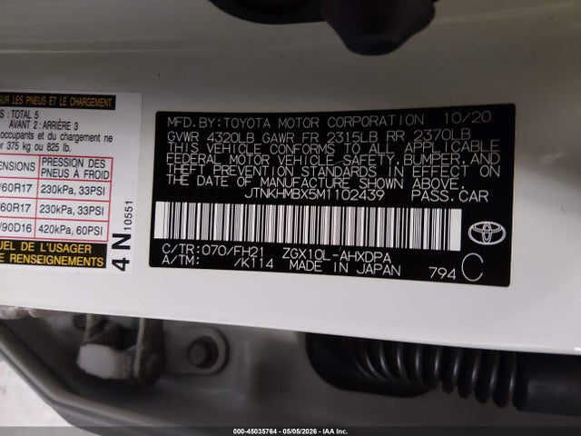45035764 :رقم المزاد ، JTNKHMBX5M1102439 vin ، 2021 Toyota C-hr Le مزاد بيع