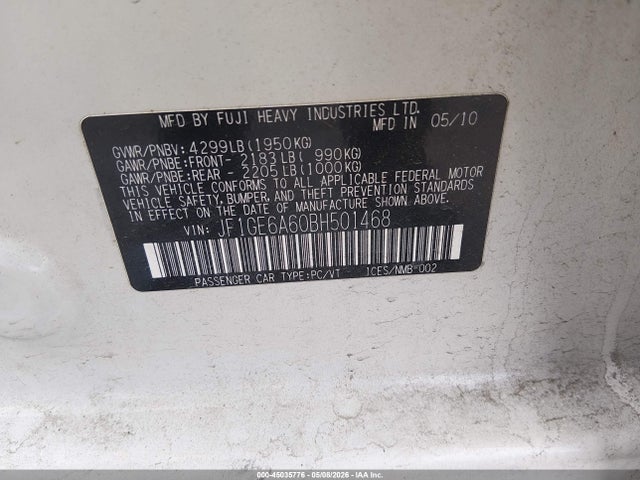 Продаж на аукціоні авто 2011 Subaru Impreza 2.5i, vin: JF1GE6A60BH501468, номер лоту: 45035776