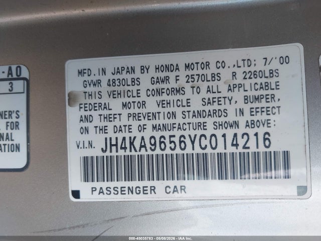 Aukcja sprzedaży 2000 Acura Rl 3.5, vin: JH4KA9656YC014216, numer aukcji: 45035783