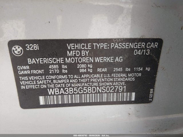 Продаж на аукціоні авто 2013 Bmw 328i Xdrive, vin: WBA3B5G58DNS02791, номер лоту: 45035793