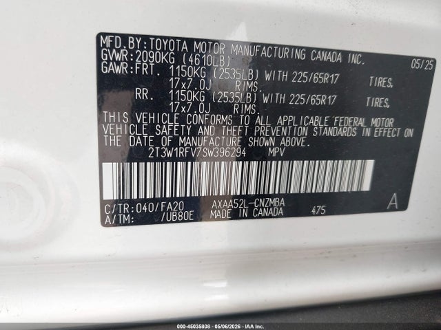 Aukcja sprzedaży 2025 Toyota Rav4 Xle, vin: 2T3W1RFV7SW396294, numer aukcji: 45035808