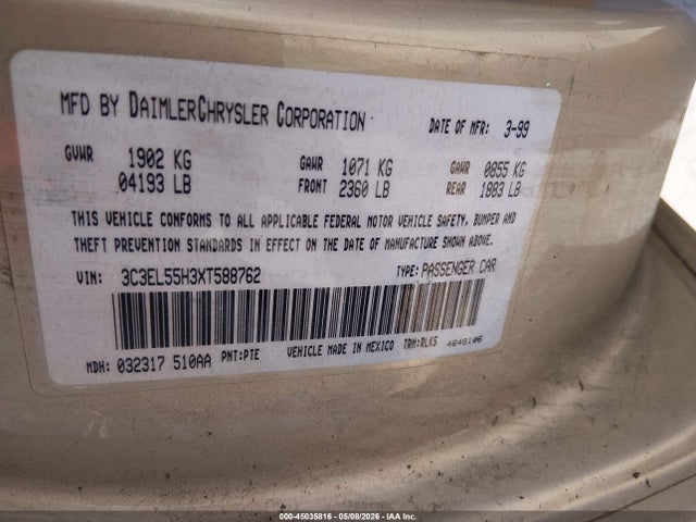 Продаж на аукціоні авто 1999 Chrysler Sebring Jxi, vin: 3C3EL55H3XT588762, номер лоту: 45035816