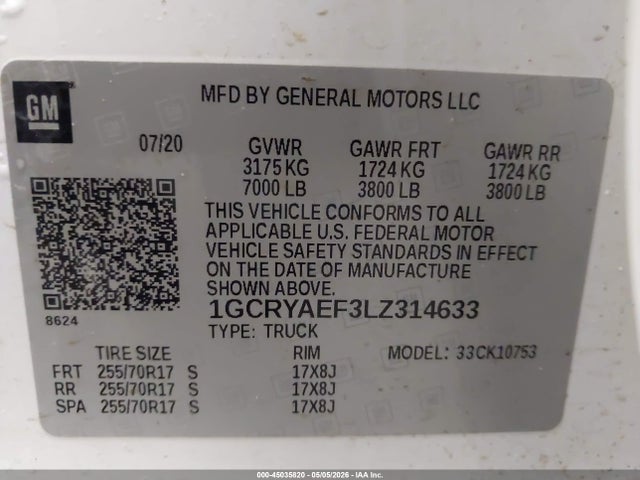 Chevrolet Silverado 1500 2020 1GCRYAEF3LZ314633 Image 9