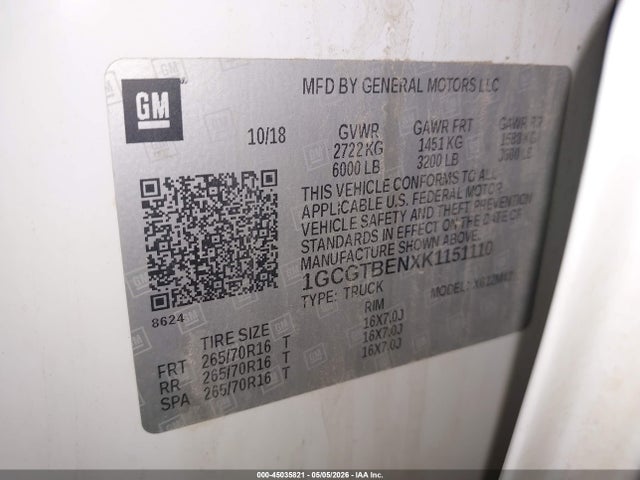 1GCGTBENXK1151110 Chevrolet Colorado Wt