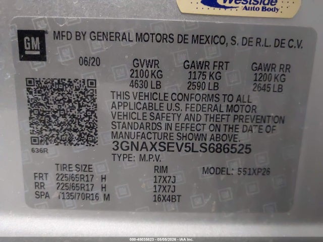 Chevrolet Equinox Awd Ls 2020 3GNAXSEV5LS686525 Image 9