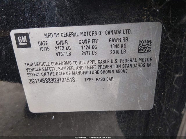 Aukcja sprzedaży 2016 Chevrolet Impala 2lz, vin: 2G1145S39G9121518, numer aukcji: 45035827