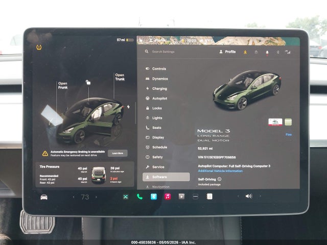 2023 Tesla Model 3 Long Range Dual Motor All-wheel Drive მანქანა იყიდება აუქციონზე, vin: 5YJ3E1EB5PF709856, აუქციონის ნომერი: 45035836