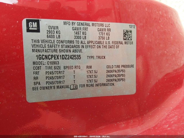 Продажа на аукционе авто 2013 Chevrolet Silverado 1500 Work Truck, vin: 1GCNCPEX1DZ242535, номер лота: 45035841