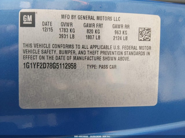 Chevrolet CORVETTE STINGRAY 2016 1G1YF2D78G5112958 Image 9