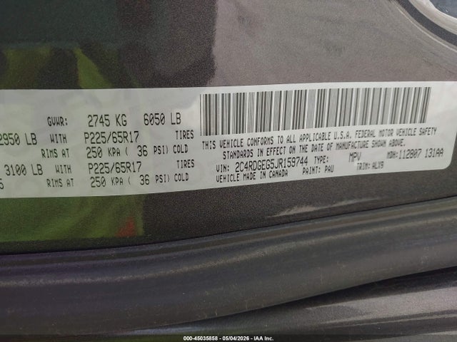 Продаж на аукціоні авто 2018 Dodge Grand Caravan Gt, vin: 2C4RDGEG5JR159744, номер лоту: 45035858