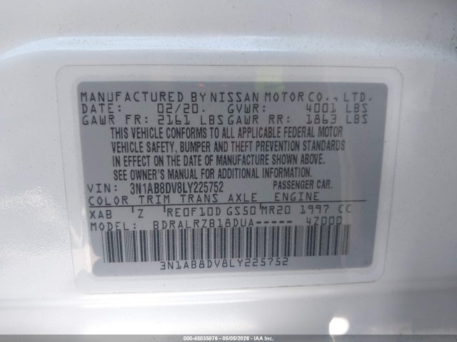 3N1AB8DV8LY225752 Nissan Sentra Sr Xtronic Cvt