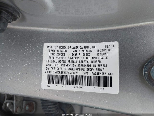 Продажа на аукционе авто 2015 Honda Accord Hybrid, vin: 1HGCR6F3XFA000373, номер лота: 45035902