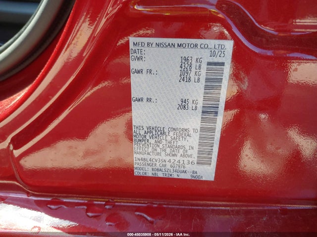 Продажа на аукционе авто 2025 Nissan Altima Sr Fwd, vin: 1N4BL4CV3SN424136, номер лота: 45035908