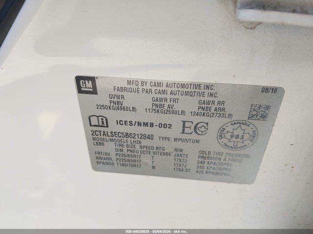 Aukcja sprzedaży 2011 Gmc Terrain Sle-2, vin: 2CTALSEC5B6212840, numer aukcji: 45035925