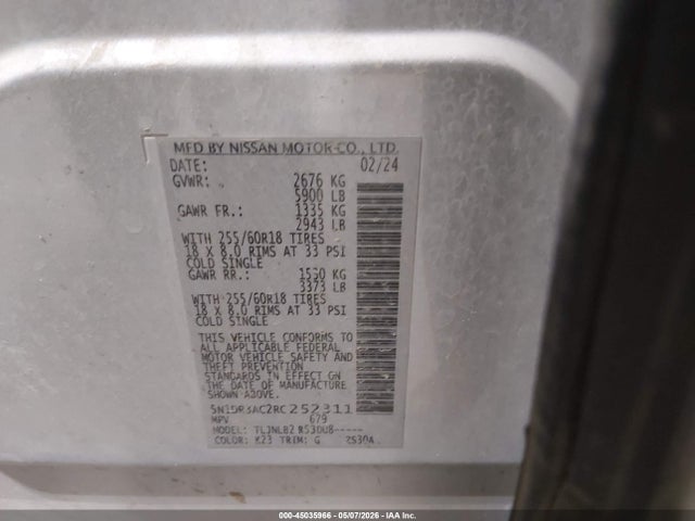 5N1DR3AC2RC252311 Nissan Pathfinder S 4wd