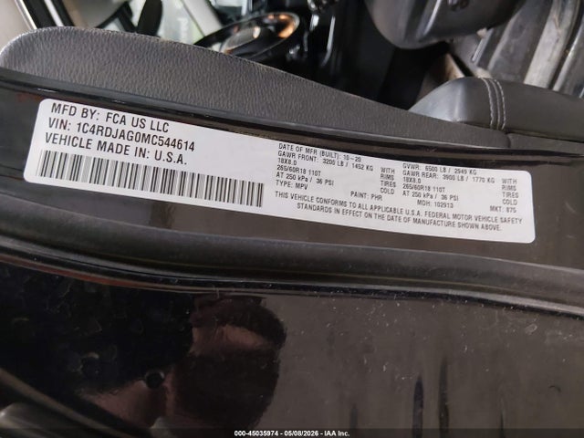 1C4RDJAG0MC544614 Dodge Durango Sxt Plus Awd