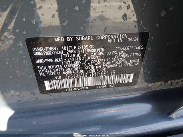 Auction sale of the 2024 Subaru Crosstrek, vin: JF2GUABC7RH369535, lot number: 45035981